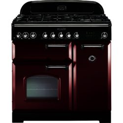 Rangemaster Classic Deluxe 90cm Dual Fuel 84490 Range Cooker in Cranberry with Brass Trim and FSD Hob